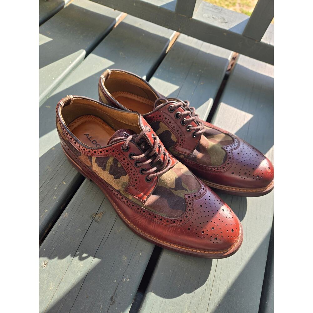 Aldo Wingtip Oxford Dress Shoes Camouflage/Brown Men’s Size 9.5 - Picture 5 of 6